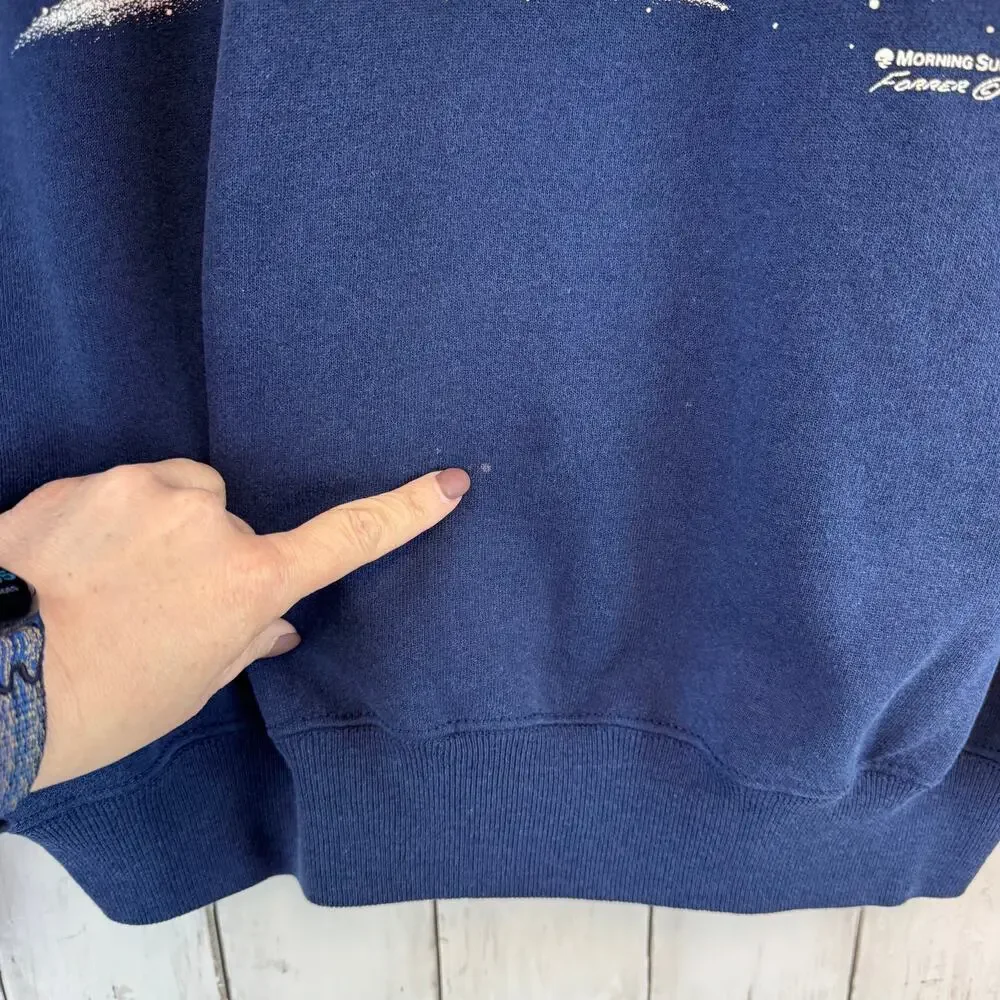 VTG Morning Sun Blue Collared Sweatshirt Grandma Winter Forest Forrer Size XL